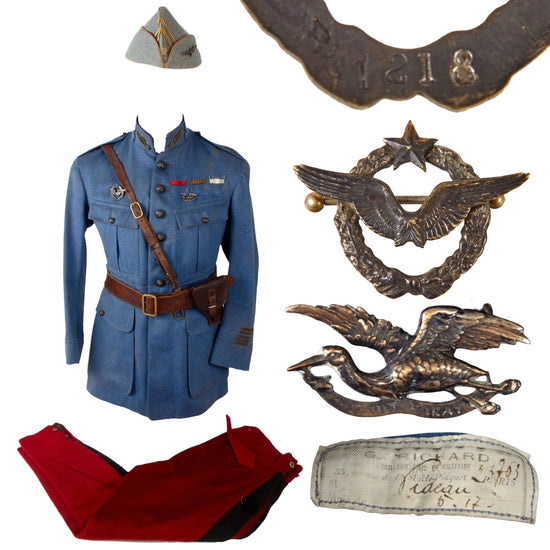 Original French WWI Escadrille 103 Pilot Armée de l'Air French Air Service Twice Wounded Lieutenant Colonel Videau Officer’s Uniform Set - Stork Escadrille N103 Original Items
