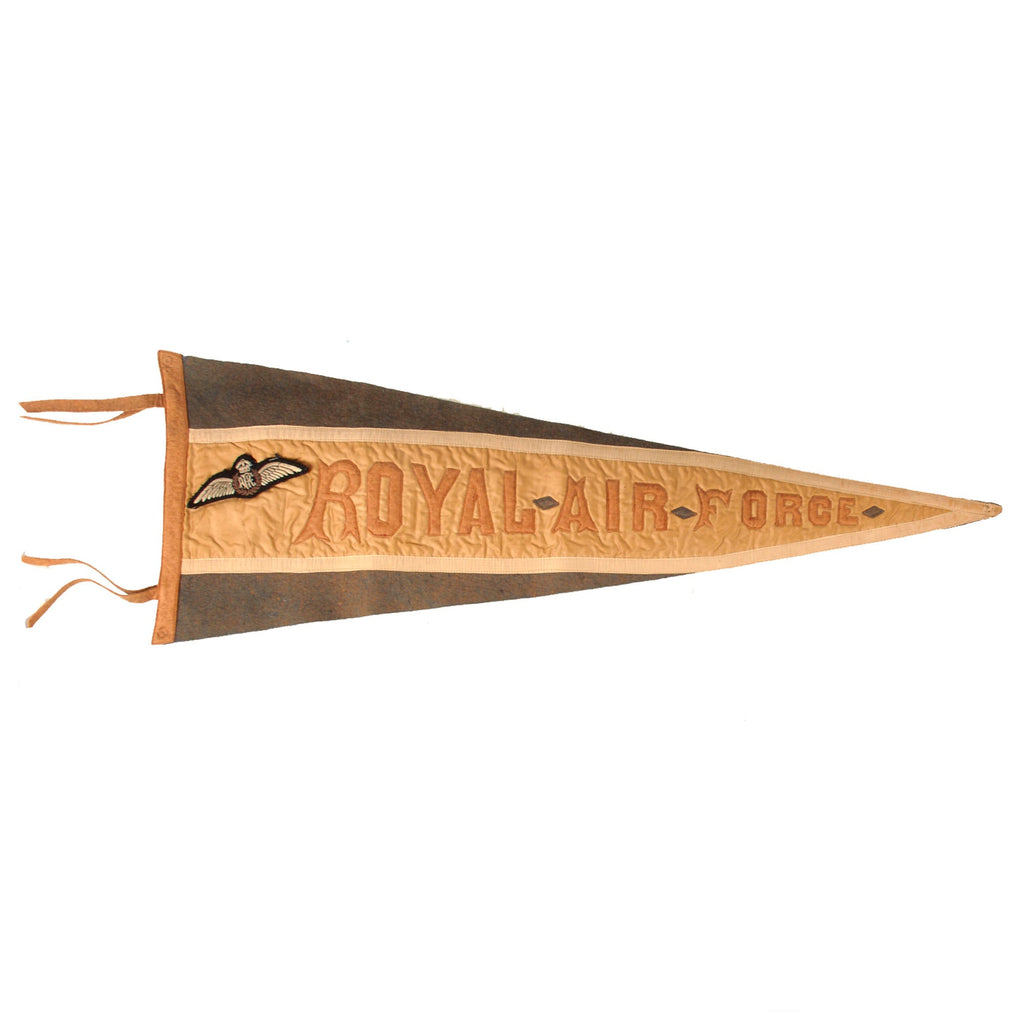 Original British WWI Royal Air Force Pennant with Pinned Early RAF Pilot Wings - 10 ½ x 30” Original Items