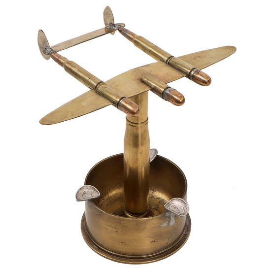 Original U.S. WWII P-38 Lightning Trench Art Brass Ashtray - Shell Dated September 1942 Original Items