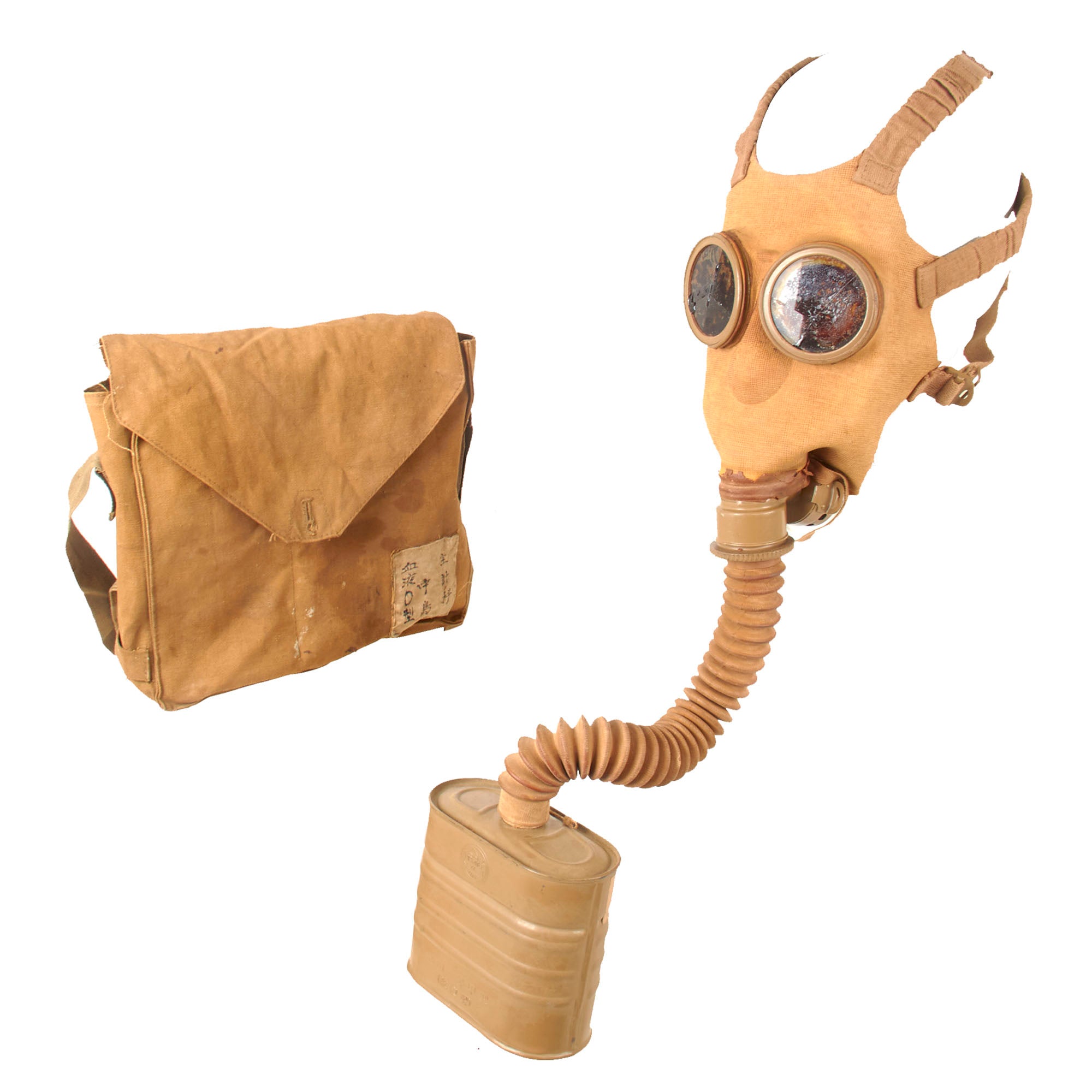 Original Japanese WWII Type 99 Gas Mask With Intact Hose, Filter