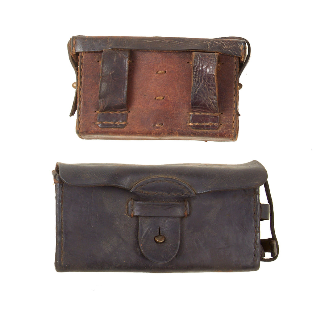 Original Japanese WWII Rifleman’s Early War Leather Arisaka Ammunition Pouch Set - Front and Back Pouches Original Items