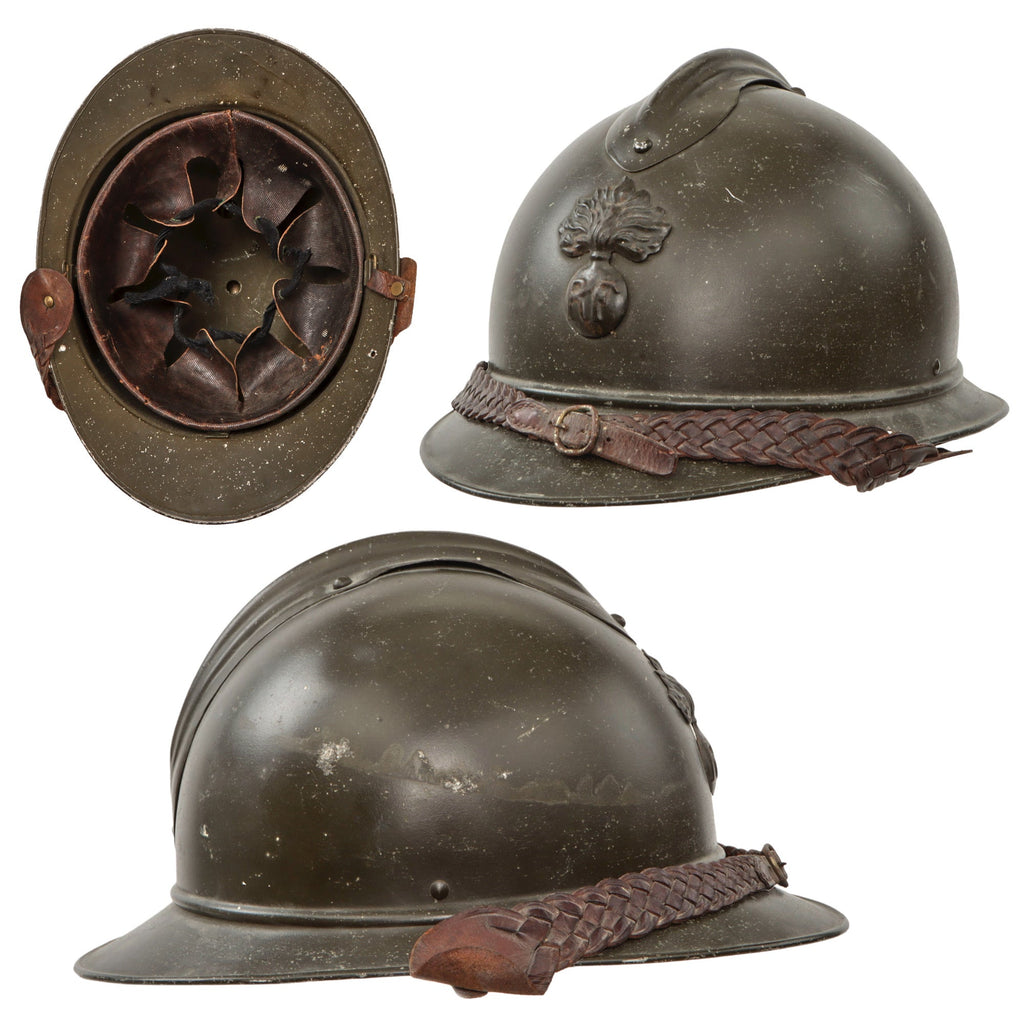 Original French WWI Officer’s Aluminum Parade Lightweight M1915 Adrian Helmet with Braided Chinstrap & Liner - Rare Original Items