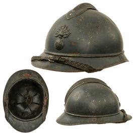 Original French WWI Officer's M1915 Adrian Infantry Helmet with 1st Pattern Liner and Fantastic Braided Officer’s Leather Chinstrap - Rare Large Size
