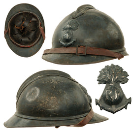 Original Rare French WWI Colonial Infantry & Navy Model 1915 Adrian Steel Helmet with First Pattern Liner & Chinstrap