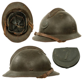Original French WWII North African 7th Zouave M26 Adrian Helmet - Full Liner & Chinstrap - Extremely Large Size