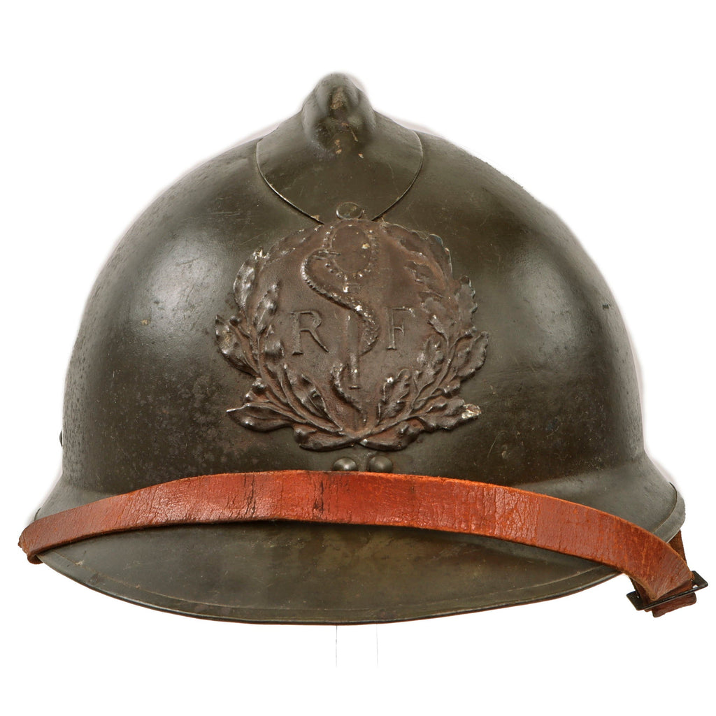 Original French WWII Medical Personnel M26 Adrian Helmet - Full Liner & Chinstrap Original Items
