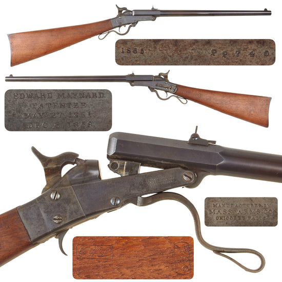 Original U.S. Civil War Excellent Maynard Second Model Percussion Cavalry Carbine in .50 Caliber Dated 1865 with Stock Cartouches - Serial 22740 Original Items