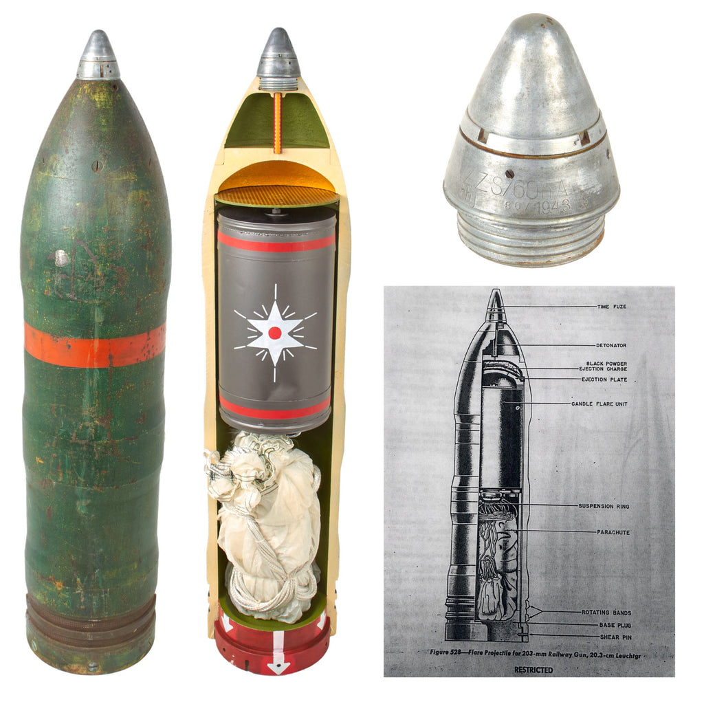 Original German WWII Inert 203mm Railway Gun Flare Projectile EOD Training Cutaway - Outstandingly Rare Original Items