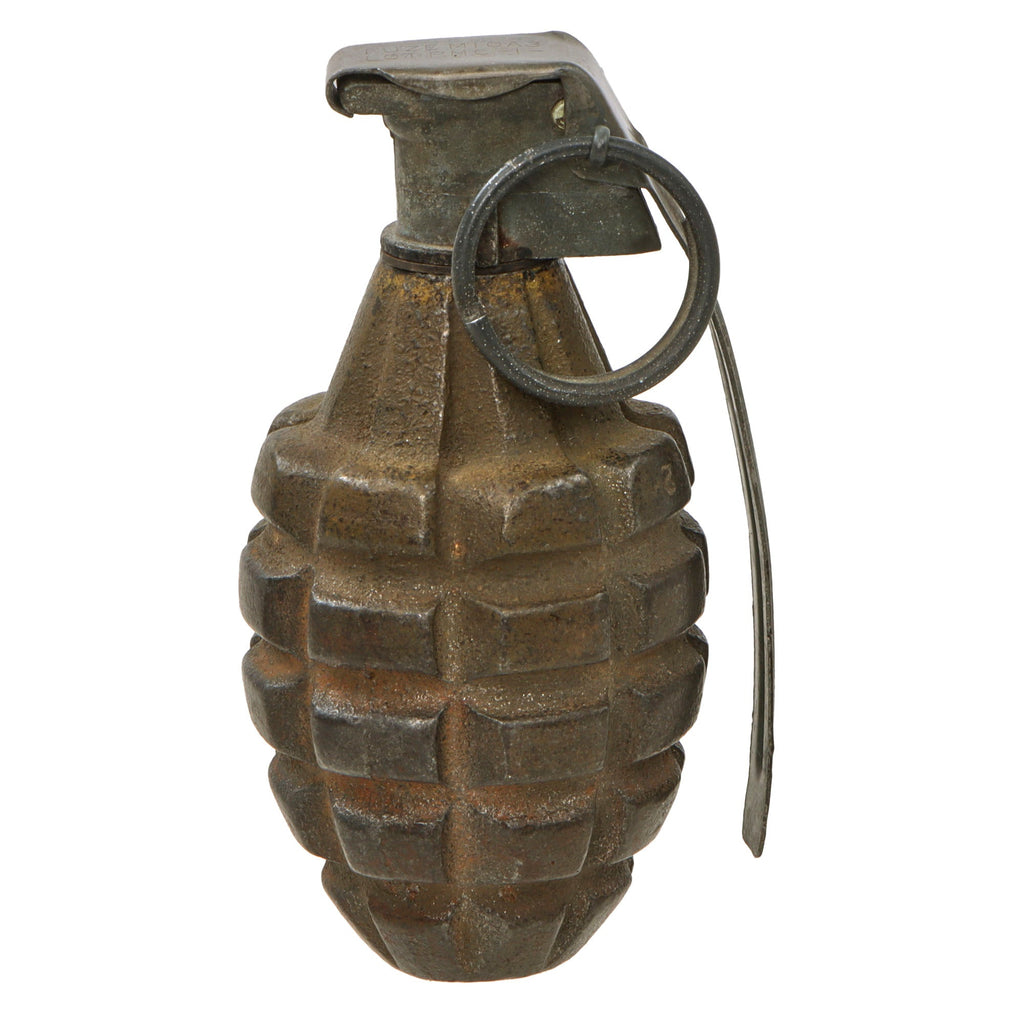 Original U.S. WWII Inert MkII Pineapple Practice Grenade with Yellow Ring & M10A3 Fuze Original Items