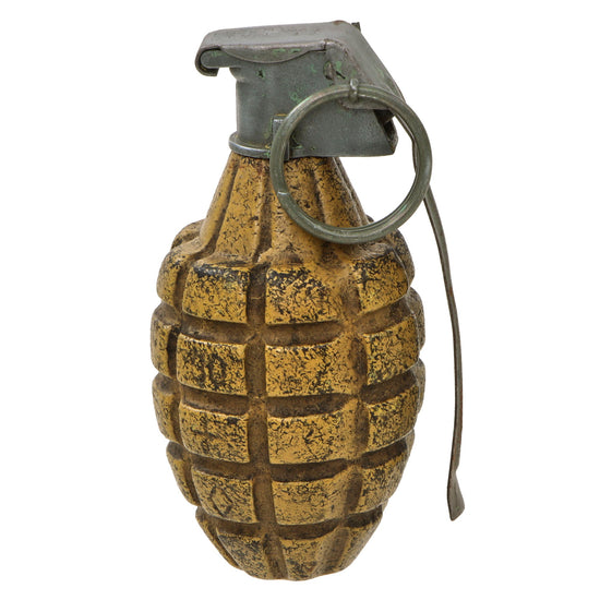 Original U.S. WWII Inert MkII Yellow Early War High Explosive Pineapple Grenade with M10A3 Fuze Original Items