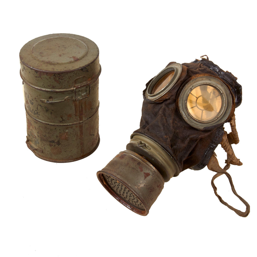 Original Imperial German WWI M1917 Ledermaske Gas Mask with Named Canister & Filter - Dated 1917 Original Items