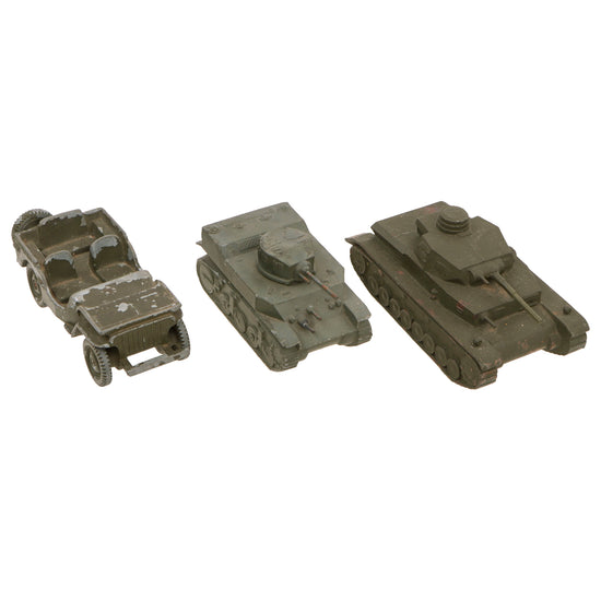 Original U.S. WWII Vehicle Identification Model Set with Willys MB “Jeep”, Panzerkampfwagen IV, and M5 Stuart Original Items