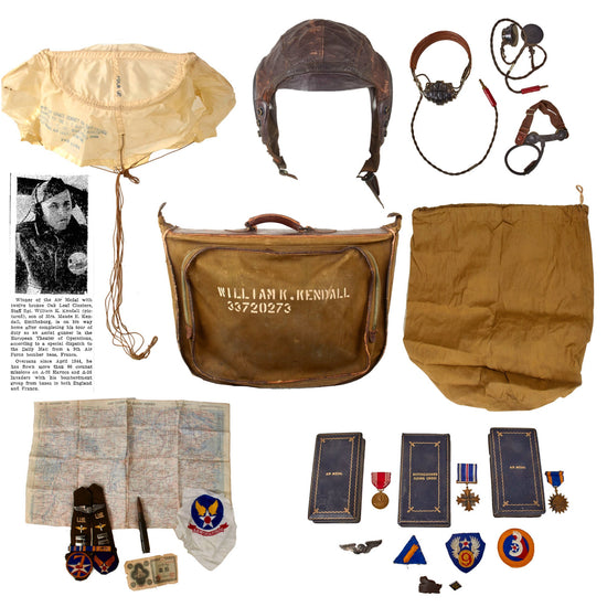 Original U.S. WWII AAF 9th Air Force Flight Gear & B-4 Canvas Flight Crew Bag Grouping of Staff Sergeant William K. Kendall, 641st Bomb Squad, 409th Bomb Group - 60 Combat Missions and Air Medal with 12 OLCs Original Items