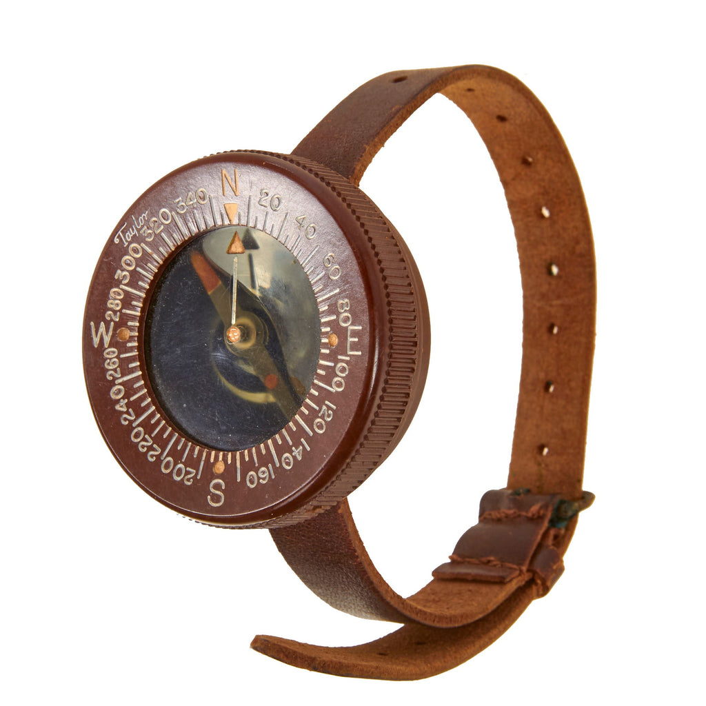 Original U.S. WWII Paratrooper Wrist Compass by Taylor with Leather Wrist Band & Water Still Inside Original Items