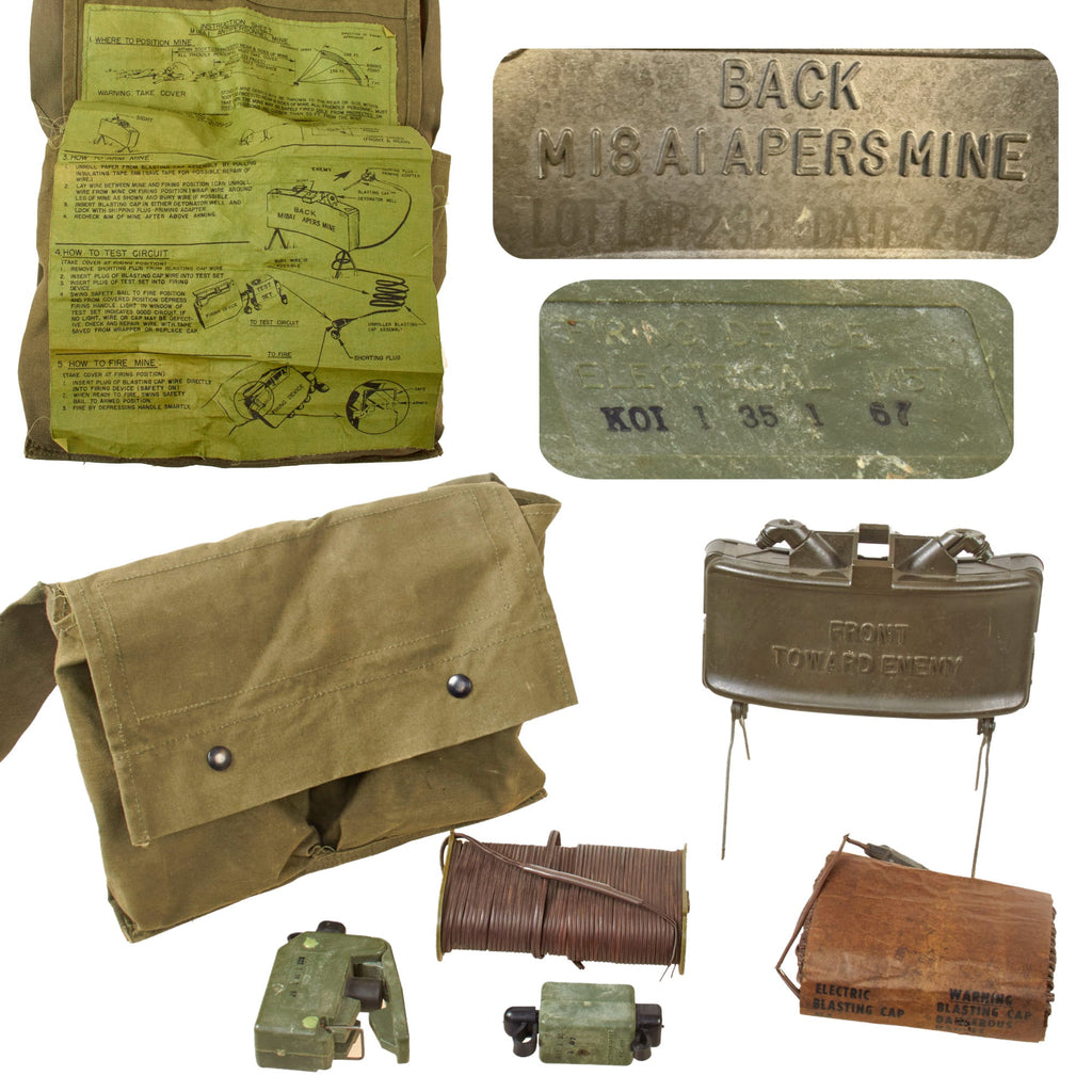 Original U.S. Vietnam War Complete M18A1 M68 Claymore Mine Training Kit with Canvas Carry Bag & Rare Extra Long Spool in Wrap - Original Live M18 Mine Made Inert - Dated 1967 Original Items
