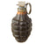 Original U.S. WWII Inert MkII Pineapple Grenade with Yellow Ring and M10A2 Fuze by The American Fireworks Company in Original Husk Original Items