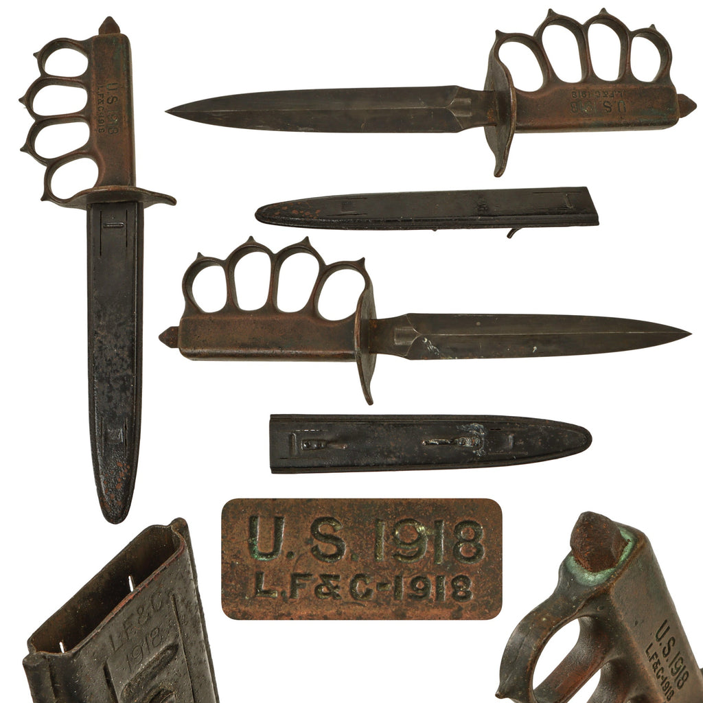 Original U.S. WWI Model 1918 Mark I Trench Knife by L. F. & C. with Matching Steel Scabbard Original Items