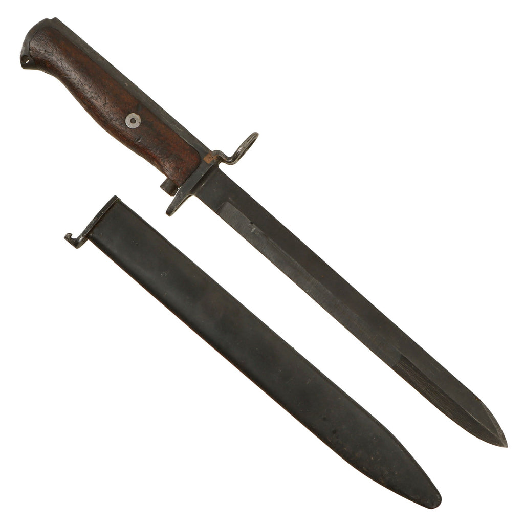 Original Norwegian M1894 Bayonet for Krag–Jørgensen Rifles & Carbines Made Under German Occupation with Waffenamt Stamp Converted to Fit M1 Carbine Post-WWII with Scabbard Original Items