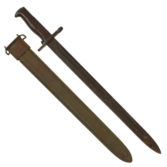 Original U.S. WWI & WWII M1905 Springfield 16 inch Rifle Bayonet Marked S.A. with M3 Scabbard - Dated 1918 Original Items