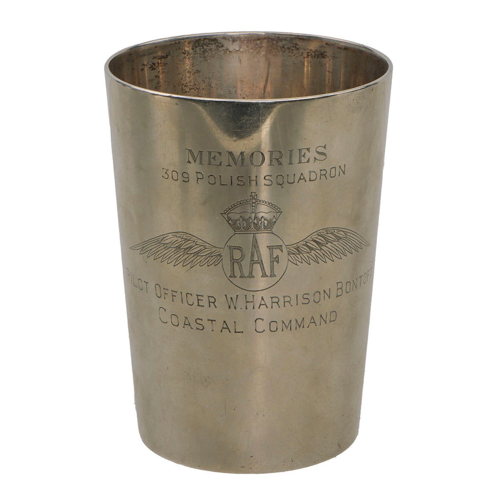 Original Polish British WWII RAF 309th Polish Fighter-Reconnaissance Squadron Sterling Presentation Tankard - Pilot Officer W. Harrison Bontoft, Coastal Command Original Items