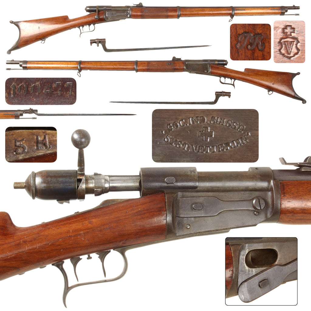 Original Swiss Rare Vetterli M1869 Civilian Sharpshooter Magazine Rifle in 10.4mm Centerfire by Soc. Ind. Suisse with Set Trigger and Bayonet Original Items