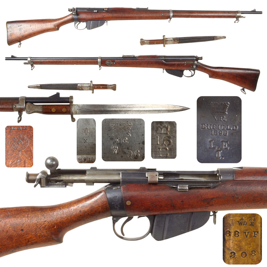 Original Antique British "Long" Magazine Lee-Enfield MLE MkI .303 Rifle Serial 9011 by RSAF Enfield with P-1888 Bayonet and Scabbard - Dated 1896 Original Items