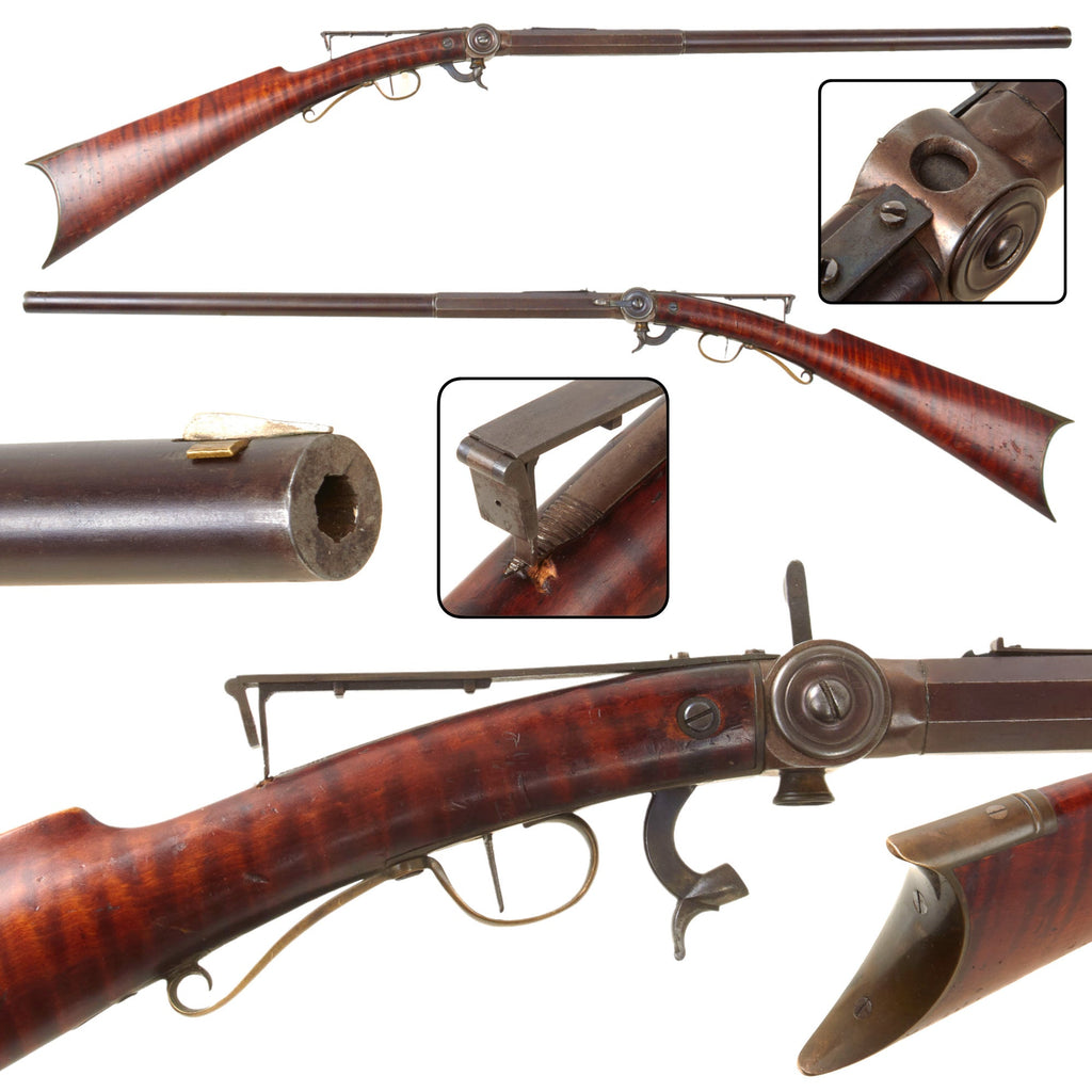Original U.S. Civil War Era New England Under Hammer Turret Breech Percussion Target Rifle with Flame Maple Half Stock - circa 1855 Original Items