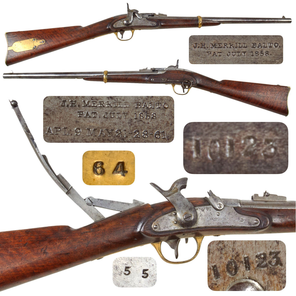 Original U.S. Civil War J.H. Merrill M1858 Transitional 2nd Type Saddle Ring Breech Loading Cavalry Carbine - Serial 10123 Original Items