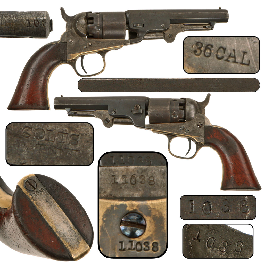 Original U.S. Civil War Colt Model 1862 Pocket Navy .36 Caliber Percussion Revolver with 4 1/2" Barrel, Matching Serial No. 11038, Made in 1862