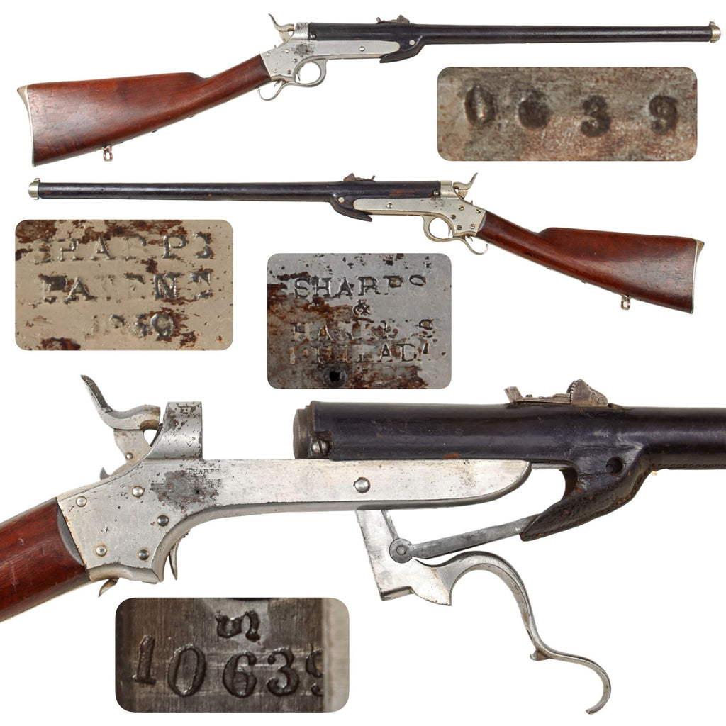 Original U.S. Civil War Sharps & Hankins Nickel Plated Model 1862 Sliding Breech Naval Carbine with Leather Cover - Serial 10639 Original Items