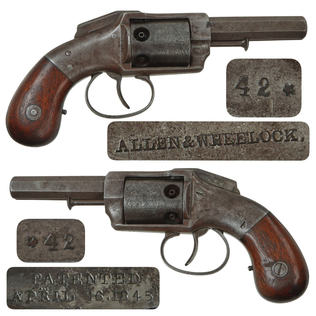 Original U.S. Civil War Era Allen & Wheelock 1845 Patent .32cal Medium Frame Bar Hammer Percussion Revolver circa 1858 - Matching Serial 42 Original Items