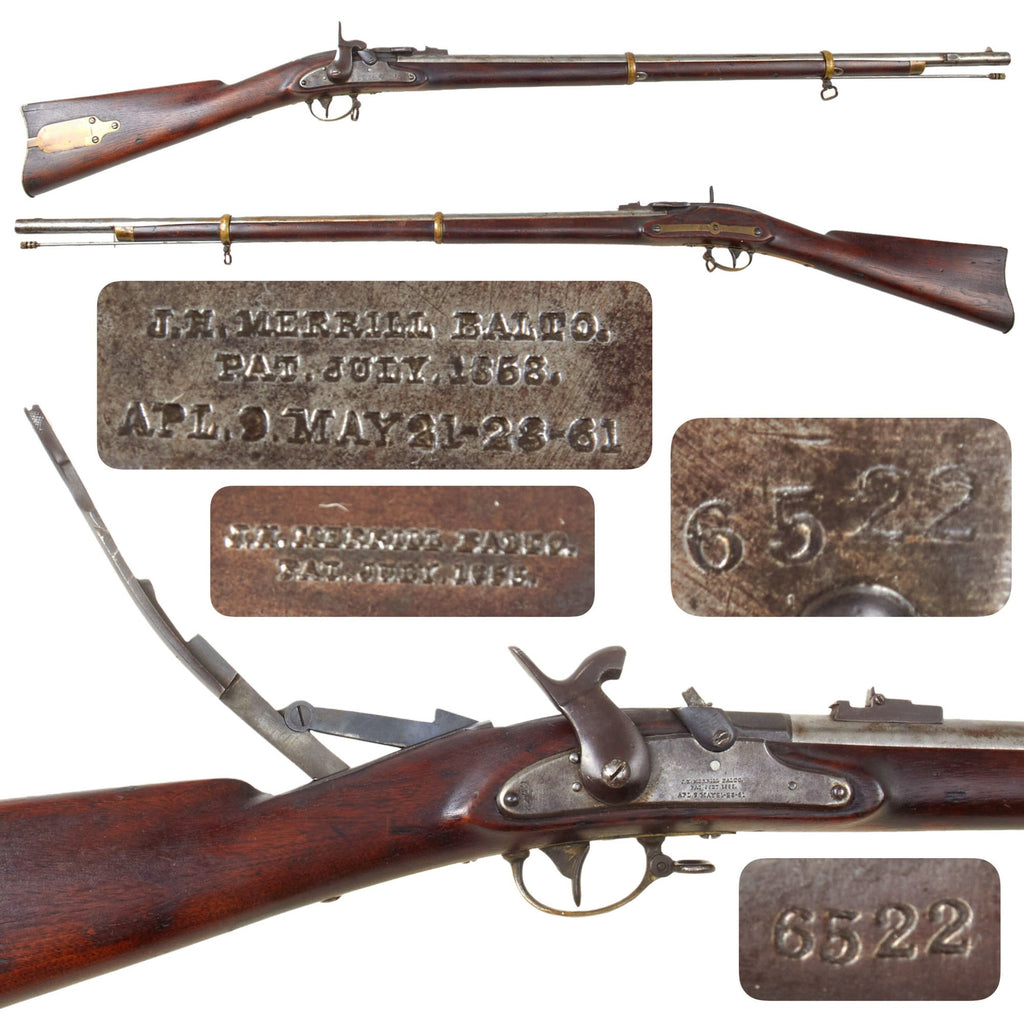 Original U.S. Civil War Rare J.H. Merrill M1862 Breech Loading Infantry Rifle Serial 6522 - One of 770 Supplied to U.S. Govt. Original Items
