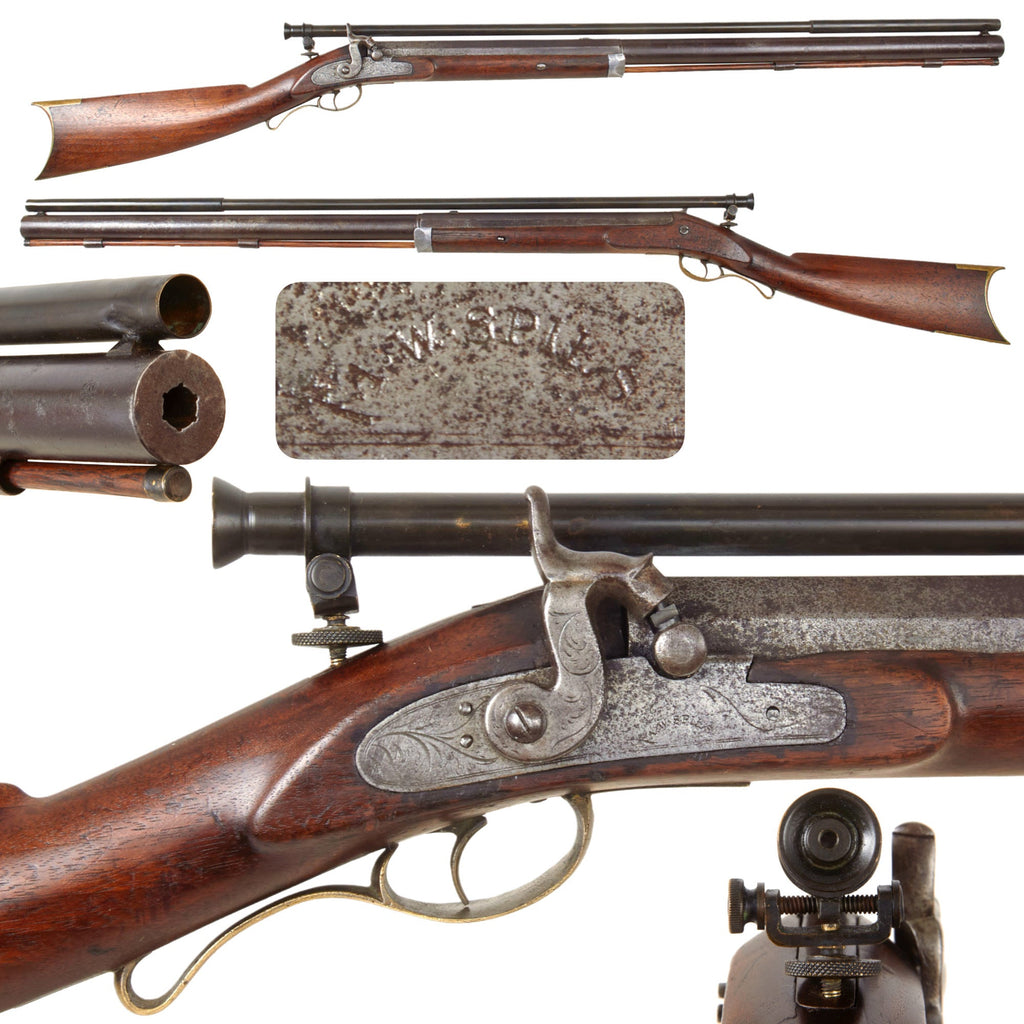 Original U.S. Civil War Era Half Stocked Percussion Heavy Barrel Target Rifle with A.W. Spies Lock and Long Range Tube Sight - circa 1850 Original Items