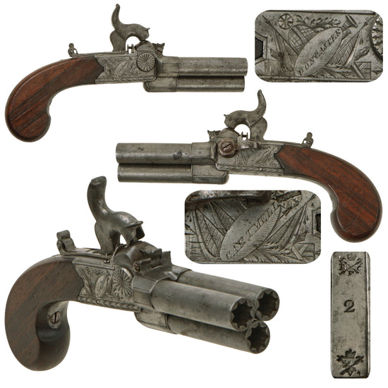 Original British Triple Barrel Percussion Converted Boxlock Tap Action Pistol by Thomas Cartmell of Doncaster - circa 1820 Original Items