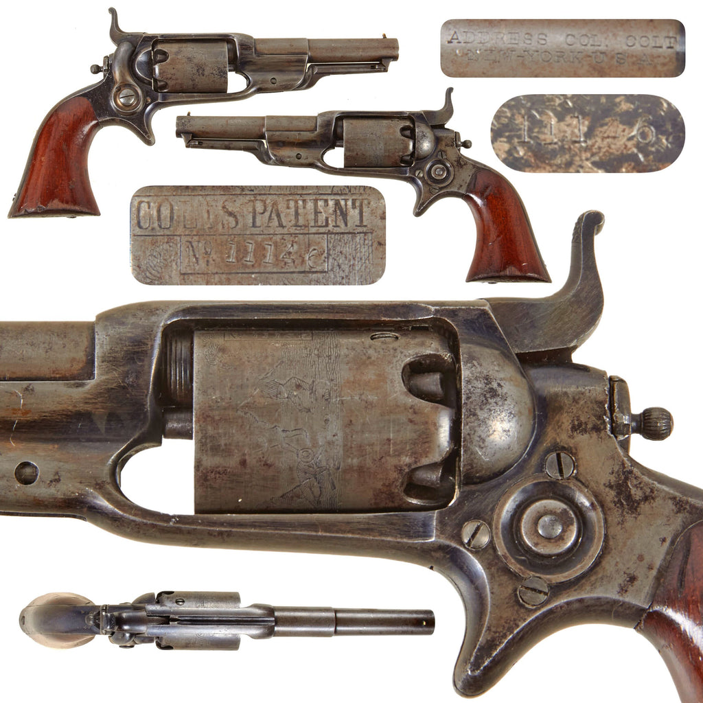 Original U.S. Colt "Root" Model 1855 Sidehammer .31cal Pocket Percussion Revolver - Matching Serial 11146 - Visible Cylinder Scene Original Items