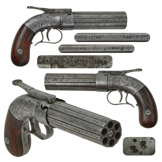 Original U.S. 19th Century Stocking & Co. 28cal. Single-Action Bar Hammer Percussion Pepperbox Revolver Circa 1850 - Serial 32 Original Items