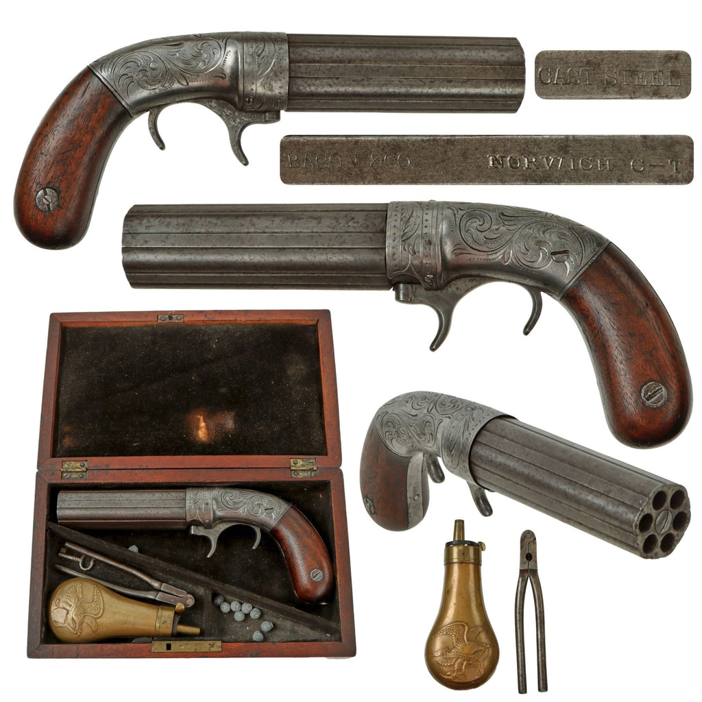 Original U.S. Pre Civil War Bacon & Co. .30cal Underhammer Percussion Pepperbox Revolver in Original Case with Accessories - Matching Serial 26 Original Items