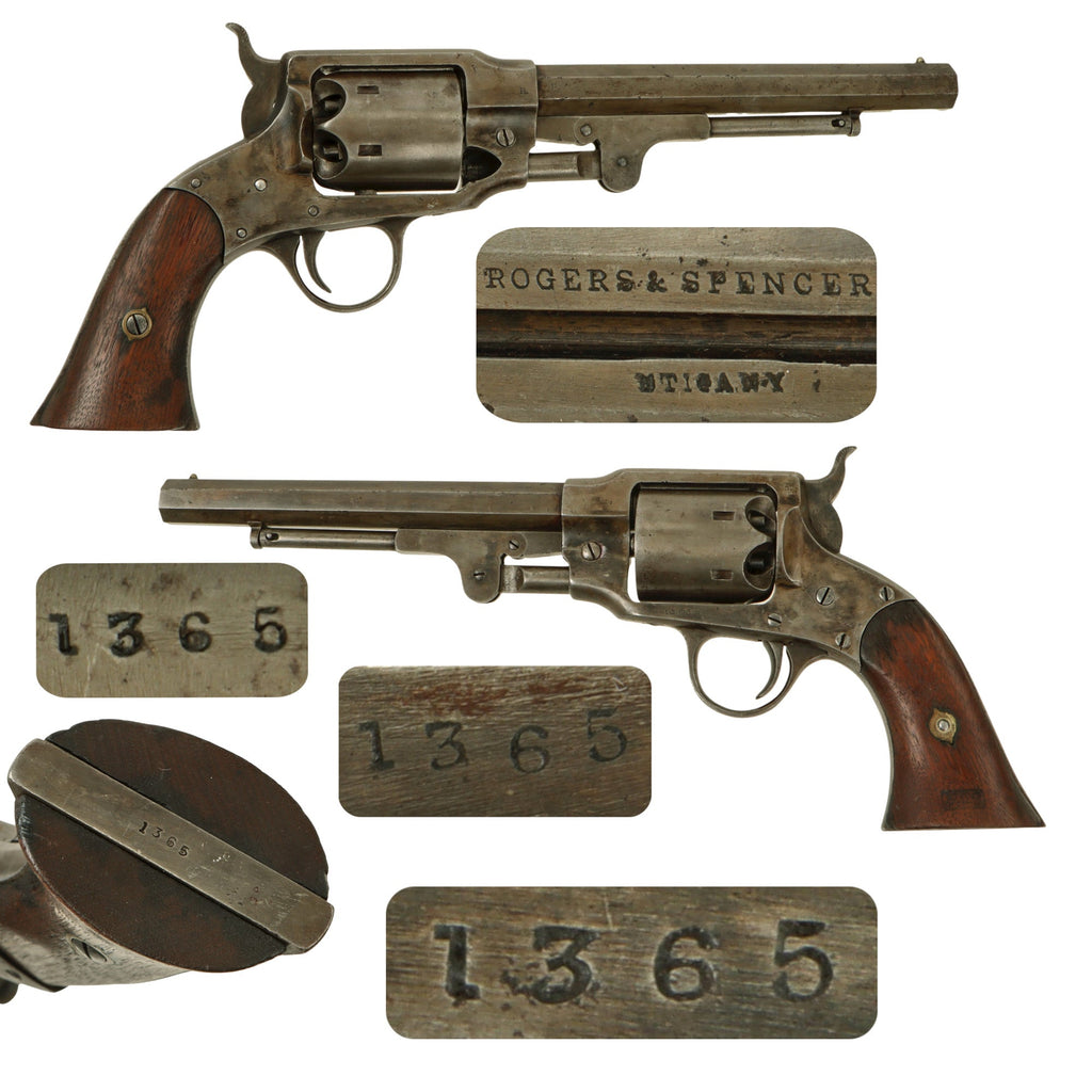 Original U.S. Civil War Rogers & Spencer Army Model .44 Percussion Revolver with Excellent Bore and Martial Cartouche - Matching Serial 1365 Original Items