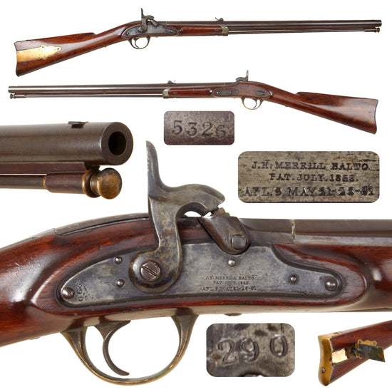 Original U.S. Civil War J.H. Merrill M1858 Breech Loading Cavalry Carbine Converted to Muzzle Loading Short Rifle - Serial 5290 Original Items