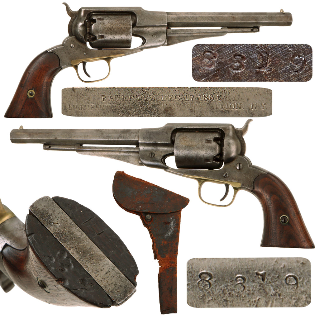 Original U.S. Civil War Named Remington .44cal "Old Model" 1861 Army Percussion Revolver Made in January 1861 with Hollow Loading Lever and Period Holster - Matching Serial 8319