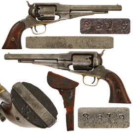 Original U.S. Civil War Named Remington .44cal "Old Model" 1861 Army Percussion Revolver Made in January 1861 with Hollow Loading Lever and Period Holster - Matching Serial 8319