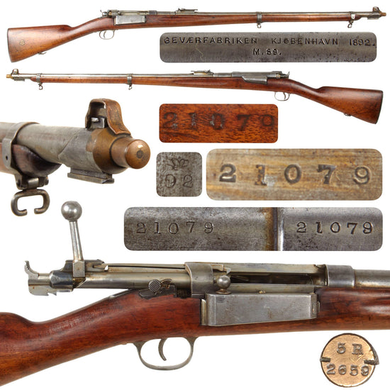 Original Danish Krag–Jørgensen Gevær M/89 Infantry Rifle Dated 1892 with Duffle Cut Stock - Serial 21079 Original Items
