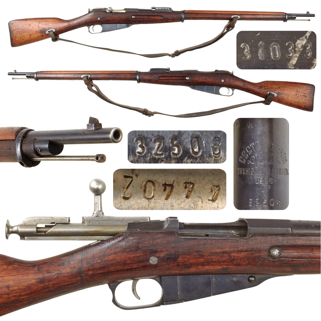 Original Imperial Russian Mosin-Nagant M1891 Three-Line Rifle by Sestroretsk Arsenal Serial 32508 Dated 1896 with Leather Sling - No Finnish Markings Original Items