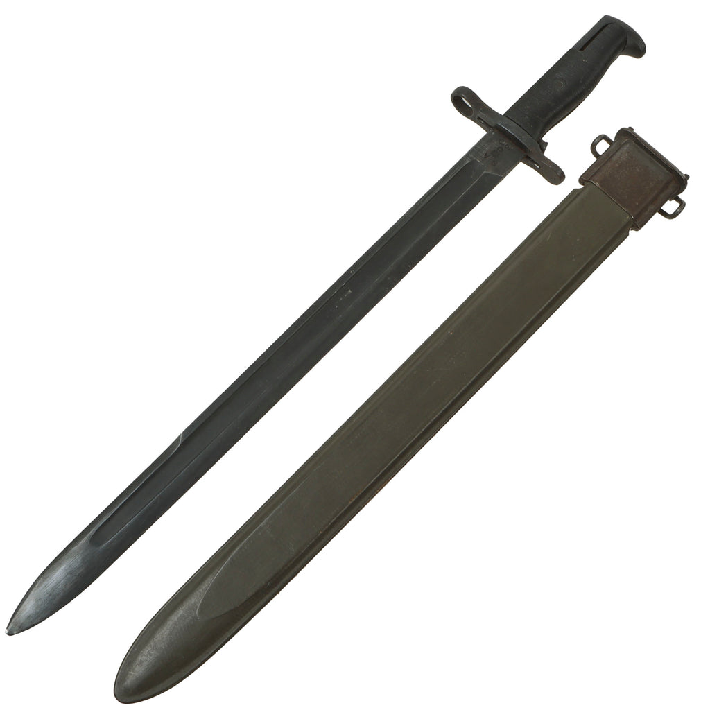 Original U.S. WWI & WWII M1905 Springfield 16 inch Rifle Bayonet Marked S.A. with M3 Scabbard - Dated 1918 Original Items