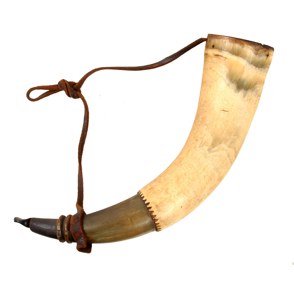 Original U.S. Revolutionary War Era Named “Two-Tone” Powder Horn with Original Leather Carrying Strap & Broken Plug - I. A. Buck Original Items