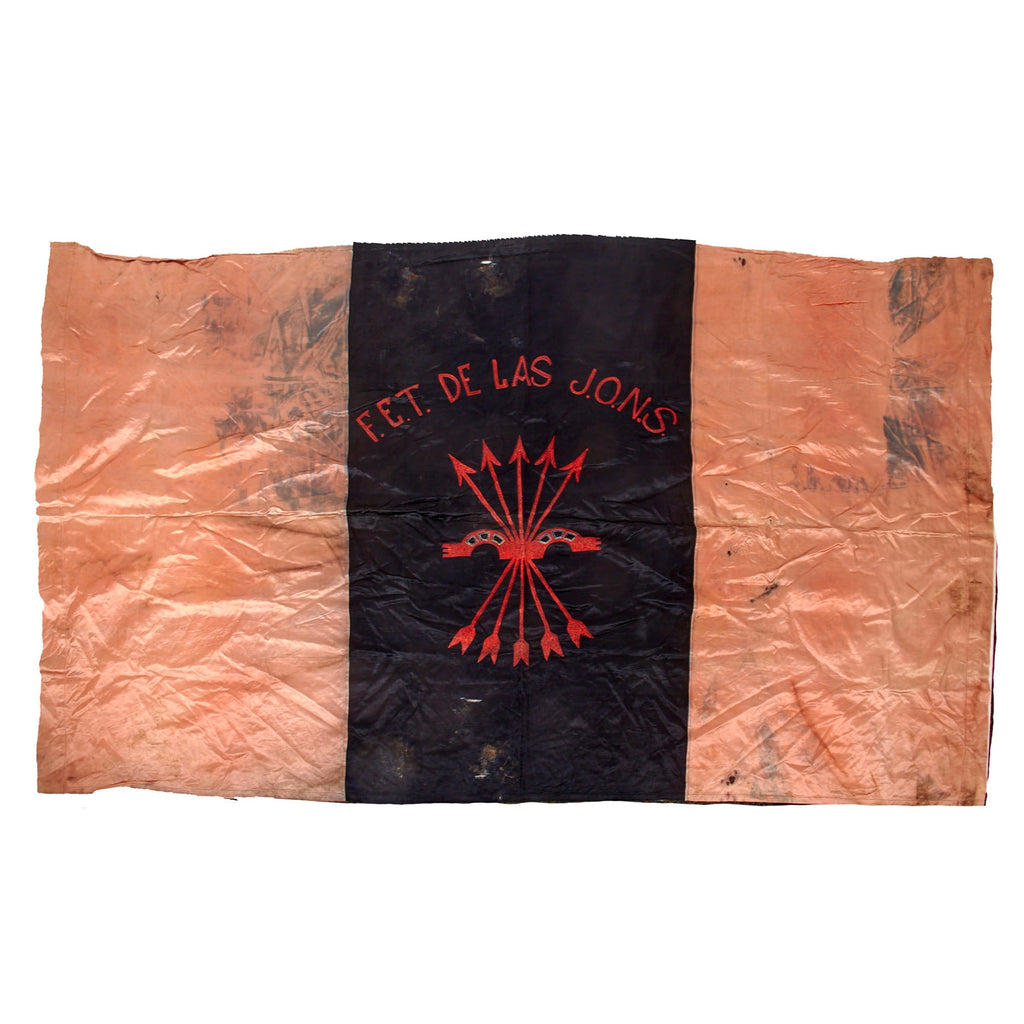 Original Spanish Fascist Spanish Civil War Large FET y de las JONS Spanish Falange of the Juntas of National Syndicalist Offensive Silk Banner Flag - 52 ½ x 85” Original Items