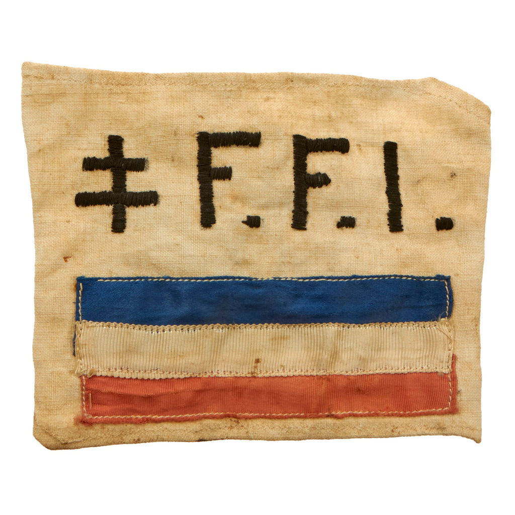 Original WWII Free French Resistance FFI Armband with Stitched Silk Flag Original Items