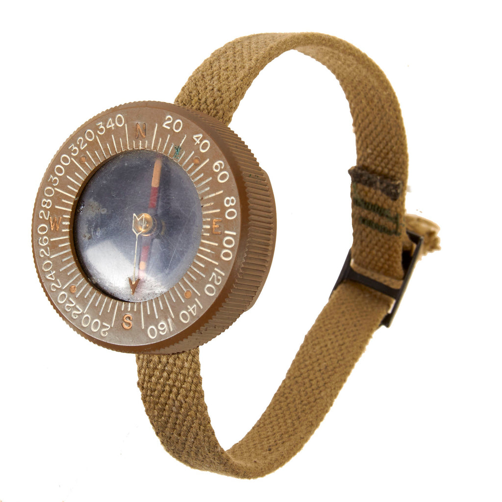 Original U.S. WWII Paratrooper Wrist Compass by Superior Magneto Corporation with Khaki Wristband - Dated November 1944 Original Items