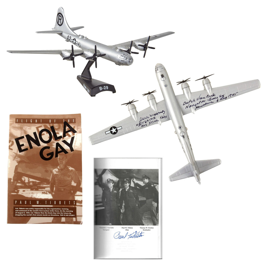 Original U.S. WWII Enola Gay Autograph Lot with Model B-29 Signed by Dutch VanKirk & Jack Widowsky and “Flight of the Enola Gay” Book Signed by Paul Tibbets Original Items