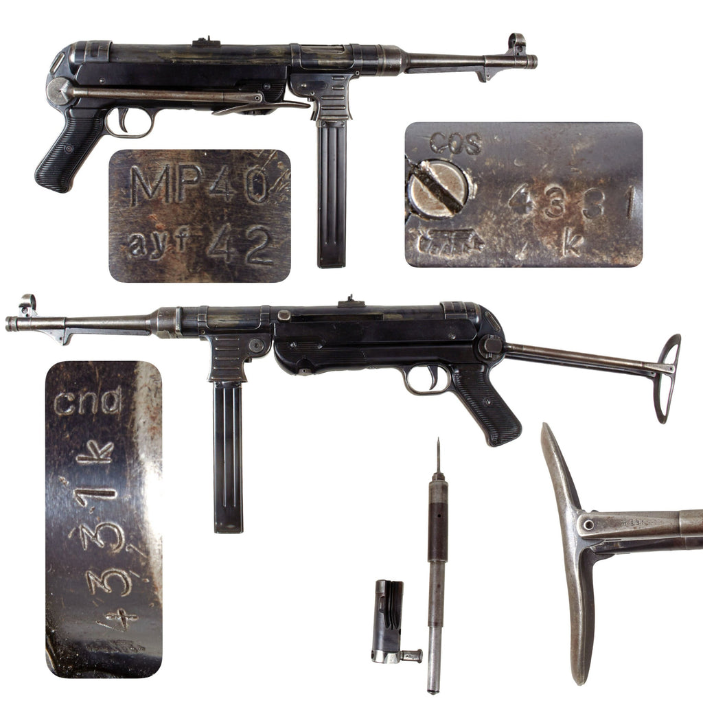 Original German WWII 1942 dated MP 40 Display Gun by ERMA with Live Barrel, Bolt Assembly, and Magazine - Serial 4331 k Original Items